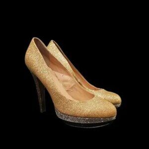 Betsey Johnson Seann Gold Silver Black Sparkle Glitter Platform High Heel